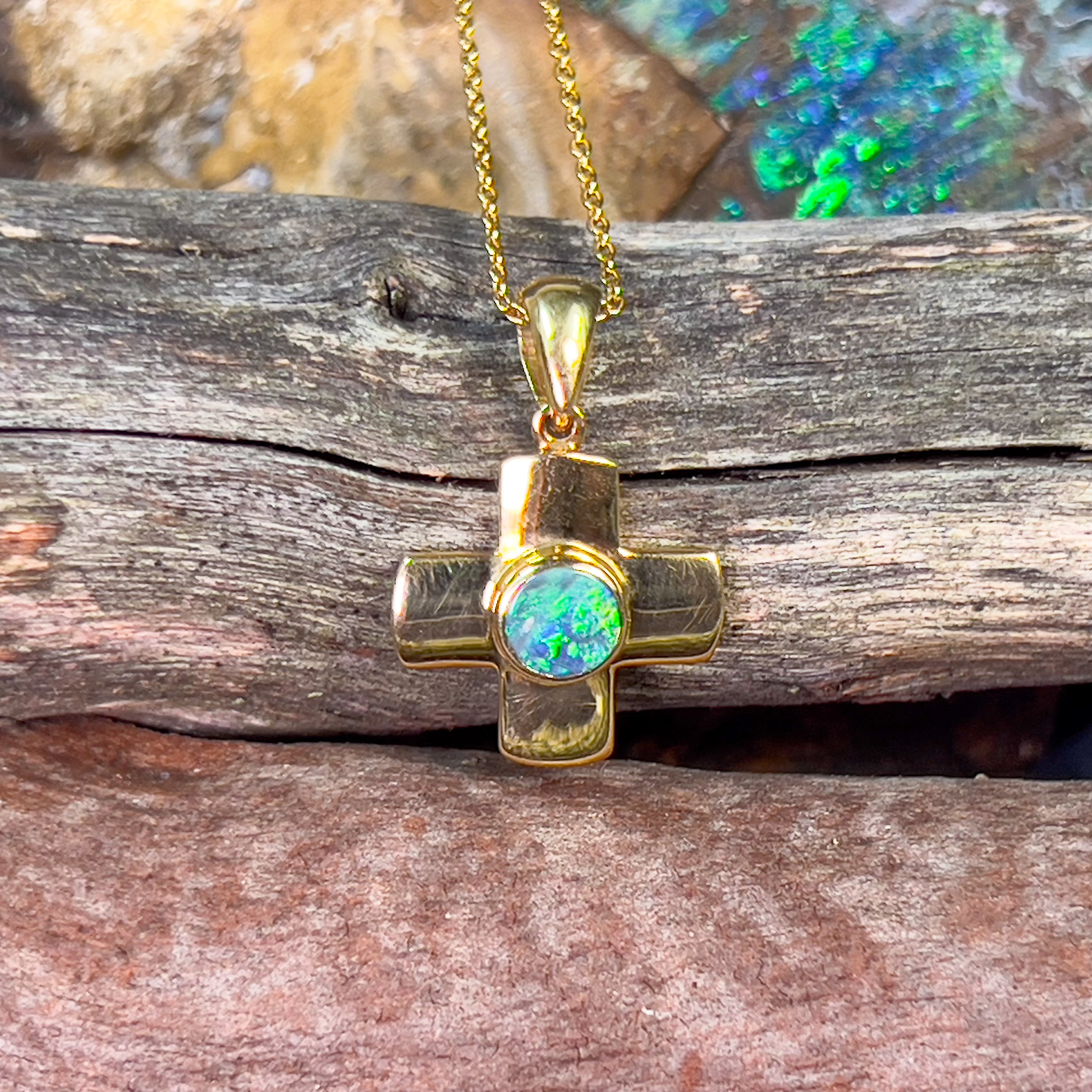 18kt Yellow Gold Black Opal 0.4ct cross pendant - Masterpiece Jewellery Opal & Gems Sydney Australia | Online Shop