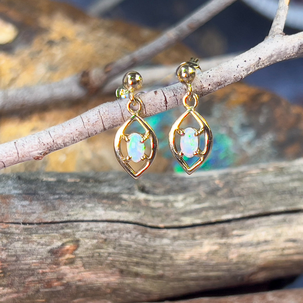 18kt Yellow Gold dangling Crystal Opal 0.31ct earrings - Masterpiece Jewellery Opal & Gems Sydney Australia | Online Shop