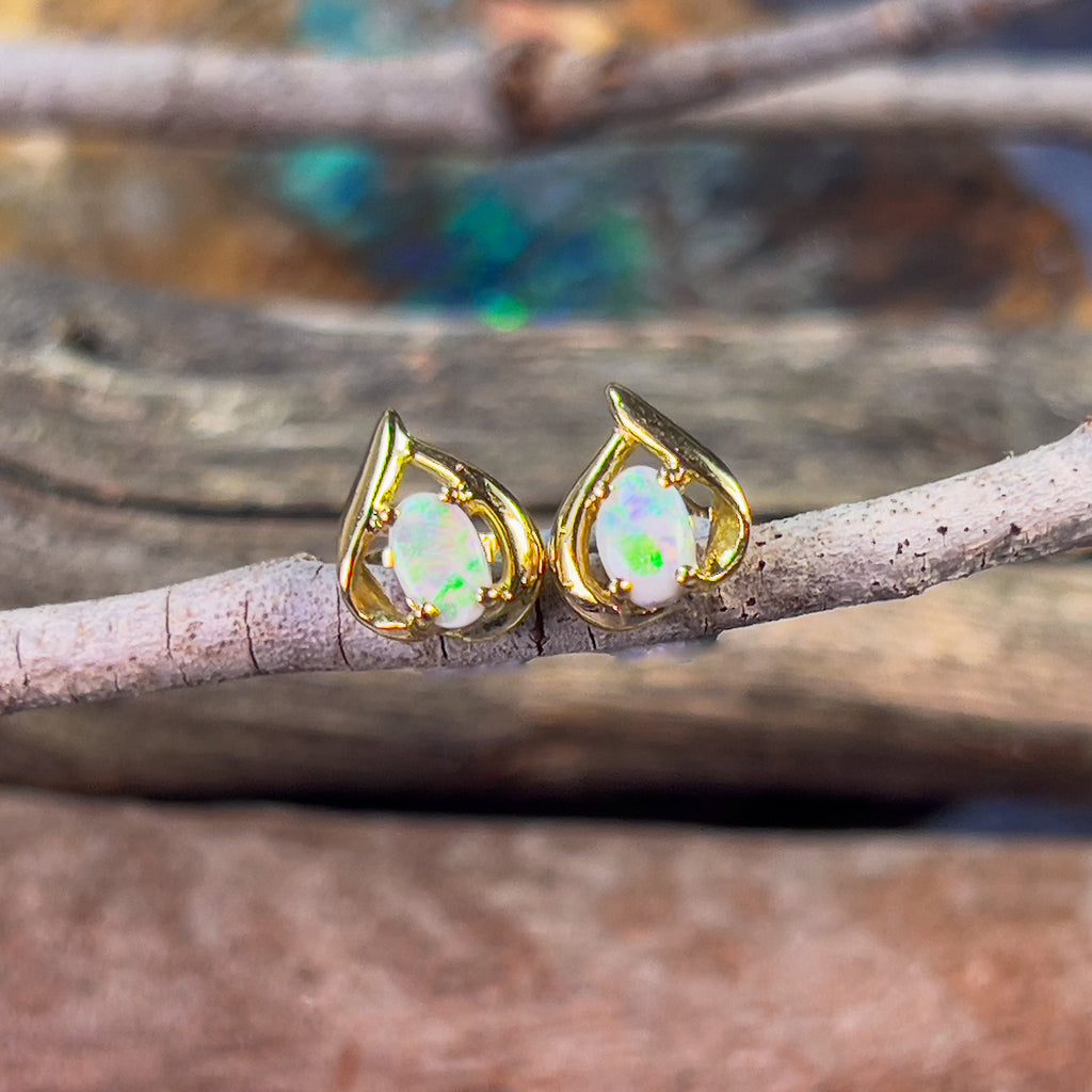 18kt Yellow Gold pair of heart shape Opal eearrings - Masterpiece Jewellery Opal & Gems Sydney Australia | Online Shop