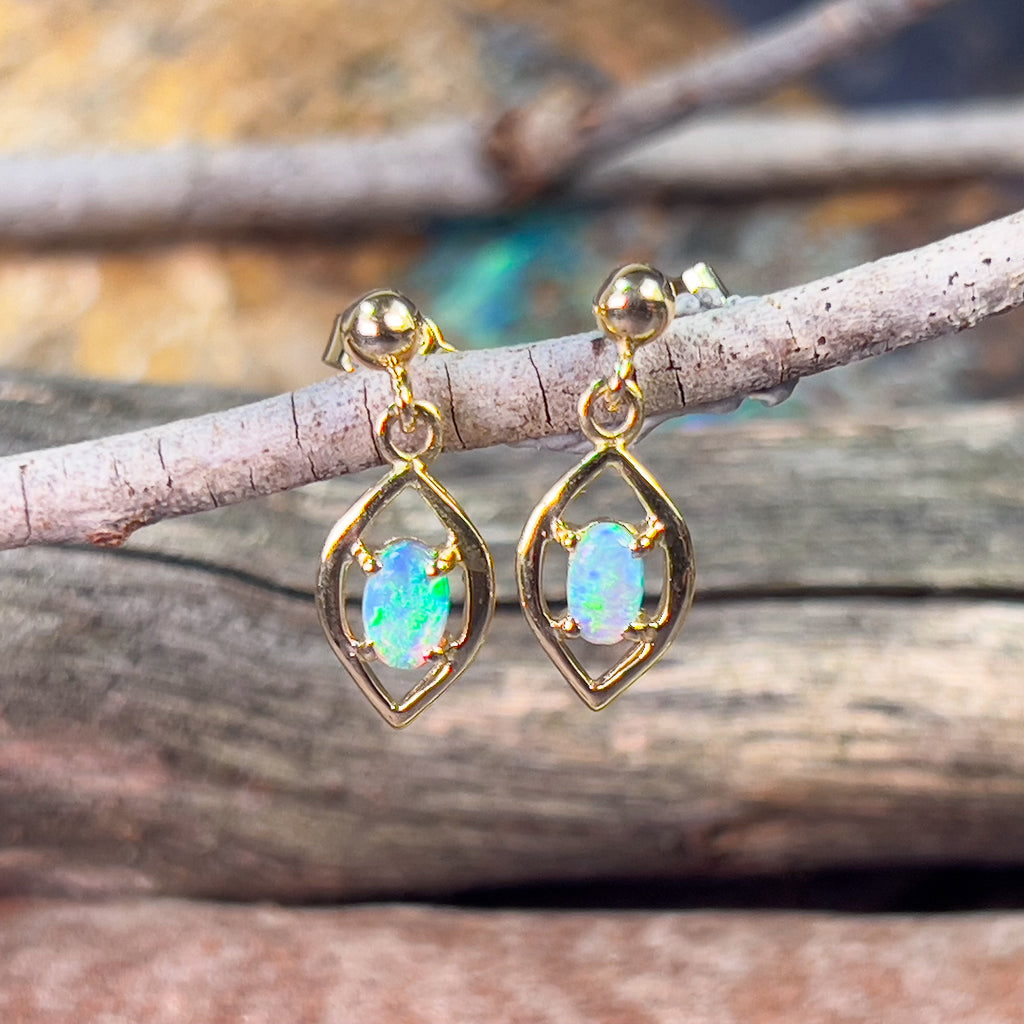 18kt Yellow Gold earrings with Black Opal 0.31ct - Masterpiece Jewellery Opal & Gems Sydney Australia | Online Shop