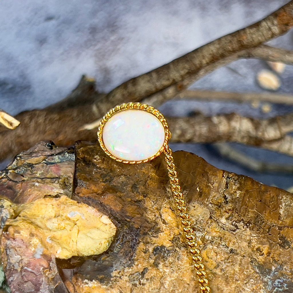 18kt Tie pin 12x10mm White Opal bezel - Masterpiece Jewellery Opal & Gems Sydney Australia | Online Shop