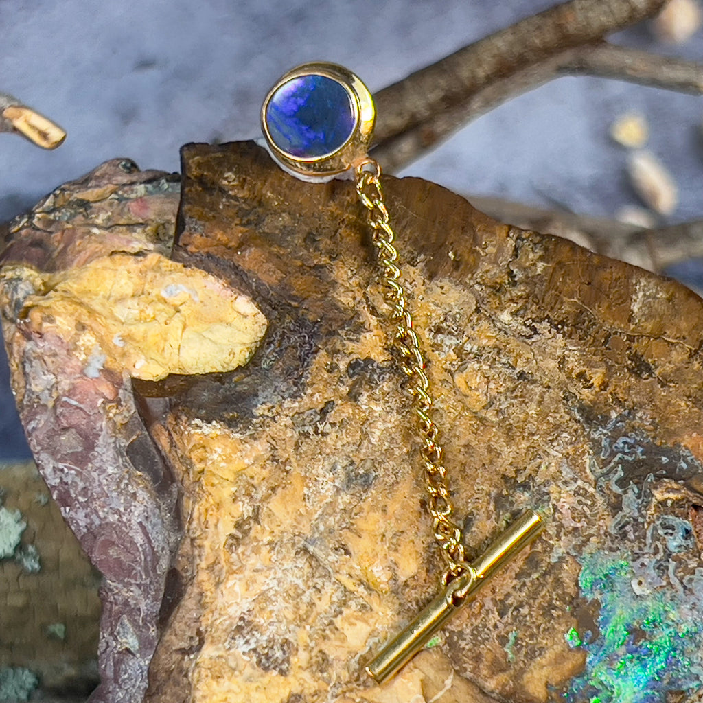 18kt Yellow Gold Black Opal 1.6ct tie pin - Masterpiece Jewellery Opal & Gems Sydney Australia | Online Shop
