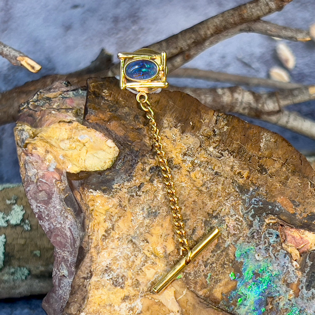 18kt Yellow Gold Black Opal 0.25 tie pin - Masterpiece Jewellery Opal & Gems Sydney Australia | Online Shop