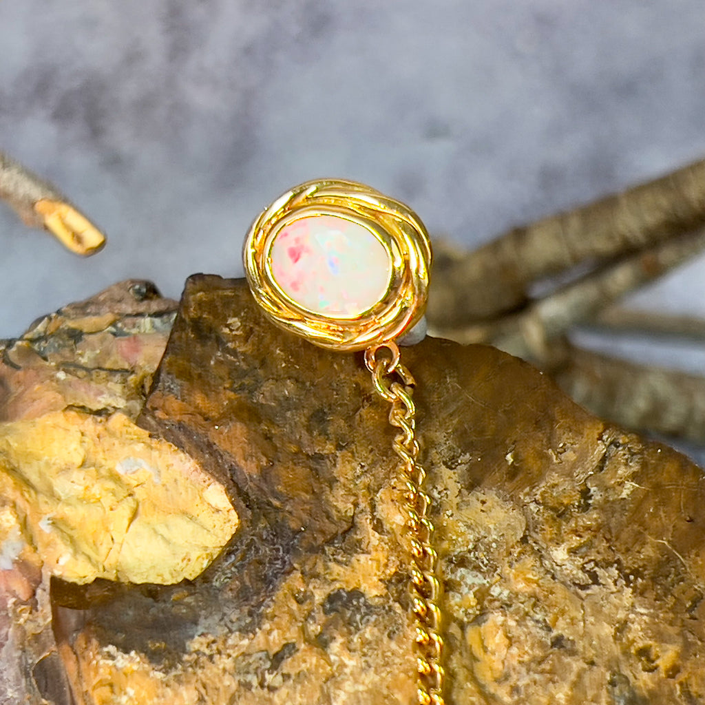 18kt Yellow gold White Opal 9x7mm bezel set tie pin - Masterpiece Jewellery Opal & Gems Sydney Australia | Online Shop