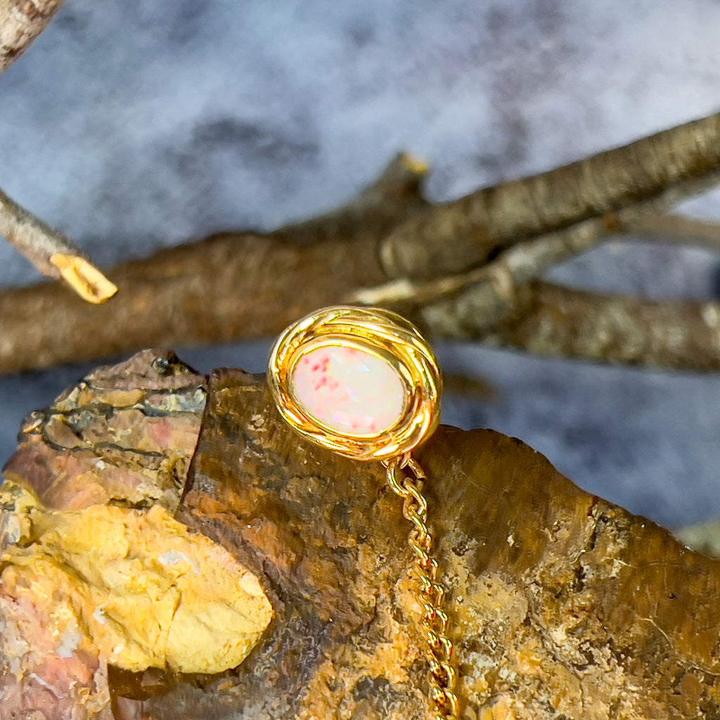 18kt Yellow gold White Opal 9x7mm bezel set tie pin - Masterpiece Jewellery Opal & Gems Sydney Australia | Online Shop