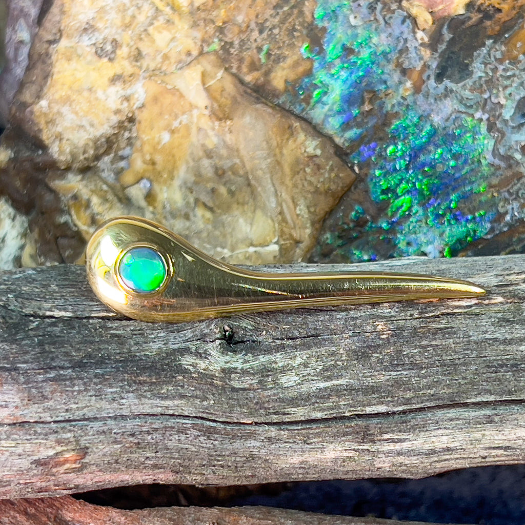 18kt Yellow Gold Black Opal brooch green flash - Masterpiece Jewellery Opal & Gems Sydney Australia | Online Shop
