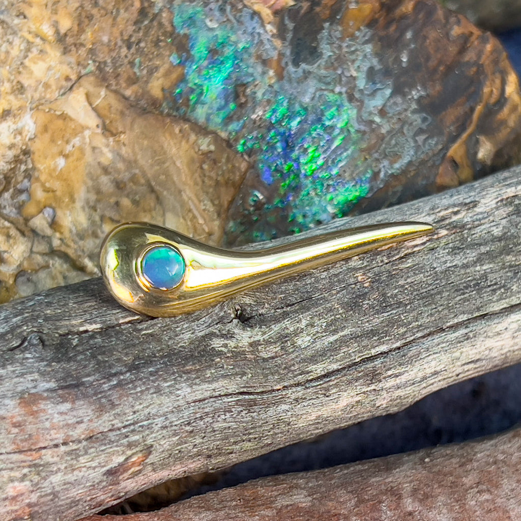 18kt Yellow Gold Black Opal brooch green flash - Masterpiece Jewellery Opal & Gems Sydney Australia | Online Shop