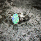 Platinum Black Opal 1.9ct and Diamond 0.24ct trilogy ring - Masterpiece Jewellery Opal & Gems Sydney Australia | Online Shop