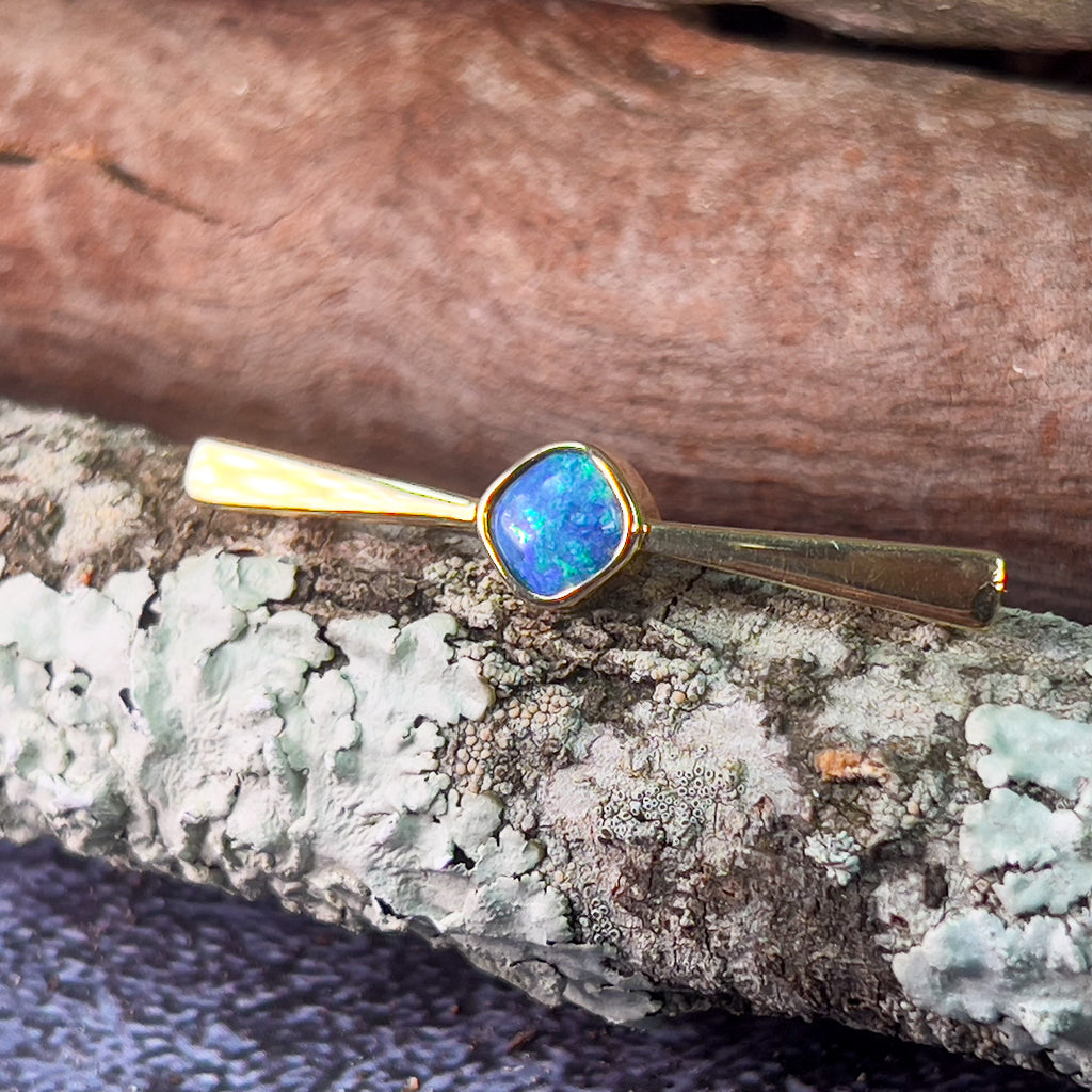 18kt Yellow Gold boulder Opal 1ct Blue Green brooch - Masterpiece Jewellery Opal & Gems Sydney Australia | Online Shop