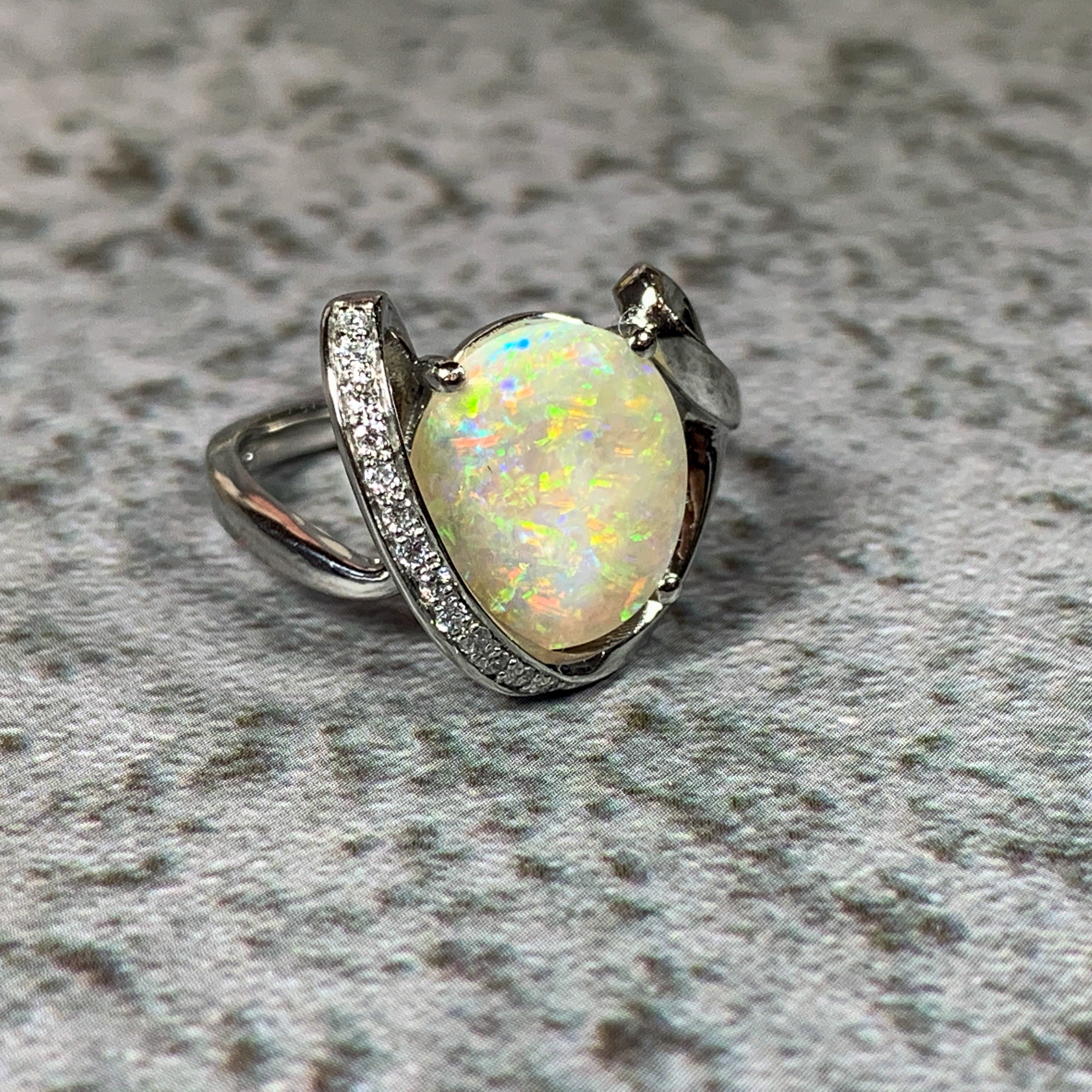 Platinum White Opal 2.08ct and Diamond ring - Masterpiece Jewellery Opal & Gems Sydney Australia | Online Shop