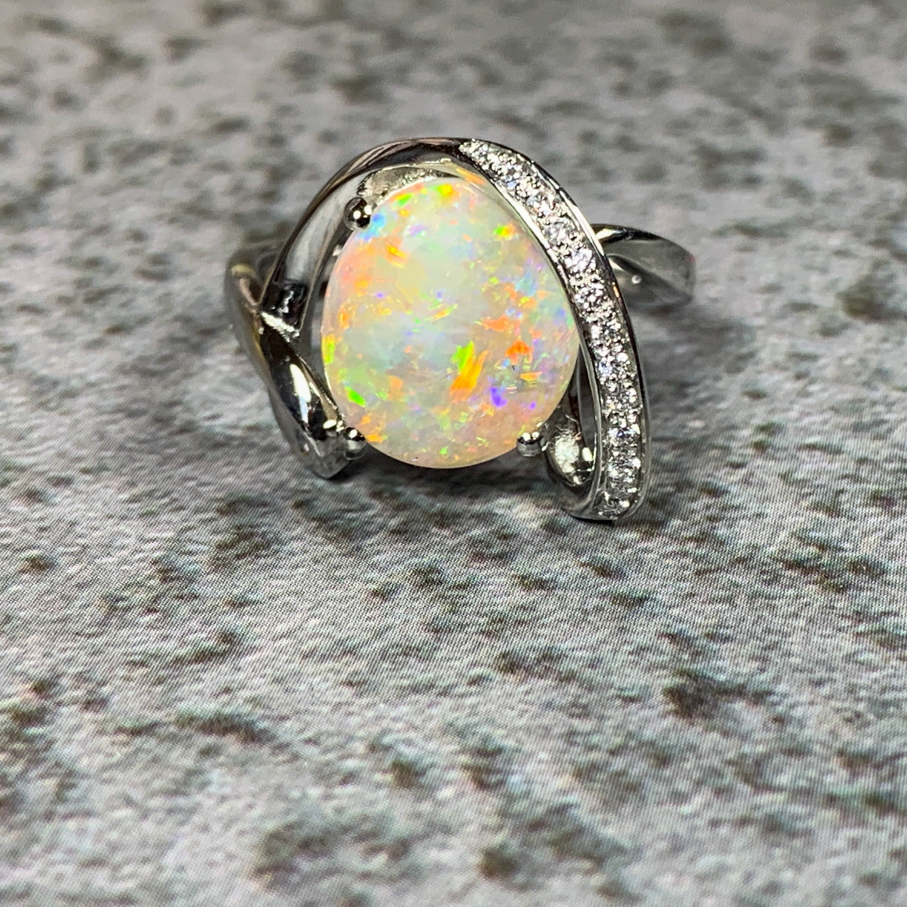 Platinum White Opal 2.08ct and Diamond ring - Masterpiece Jewellery Opal & Gems Sydney Australia | Online Shop