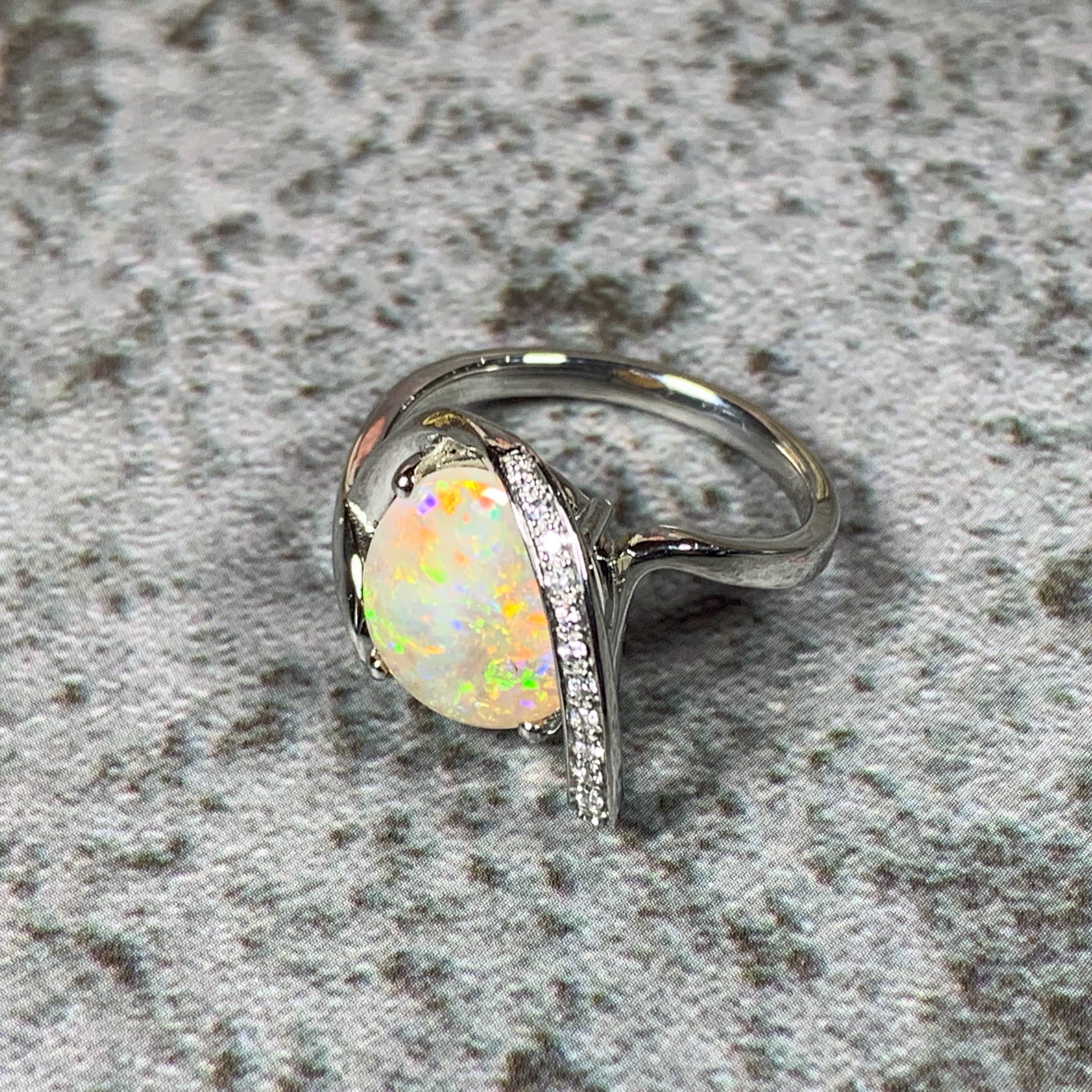 Platinum White Opal 2.08ct and Diamond ring - Masterpiece Jewellery Opal & Gems Sydney Australia | Online Shop