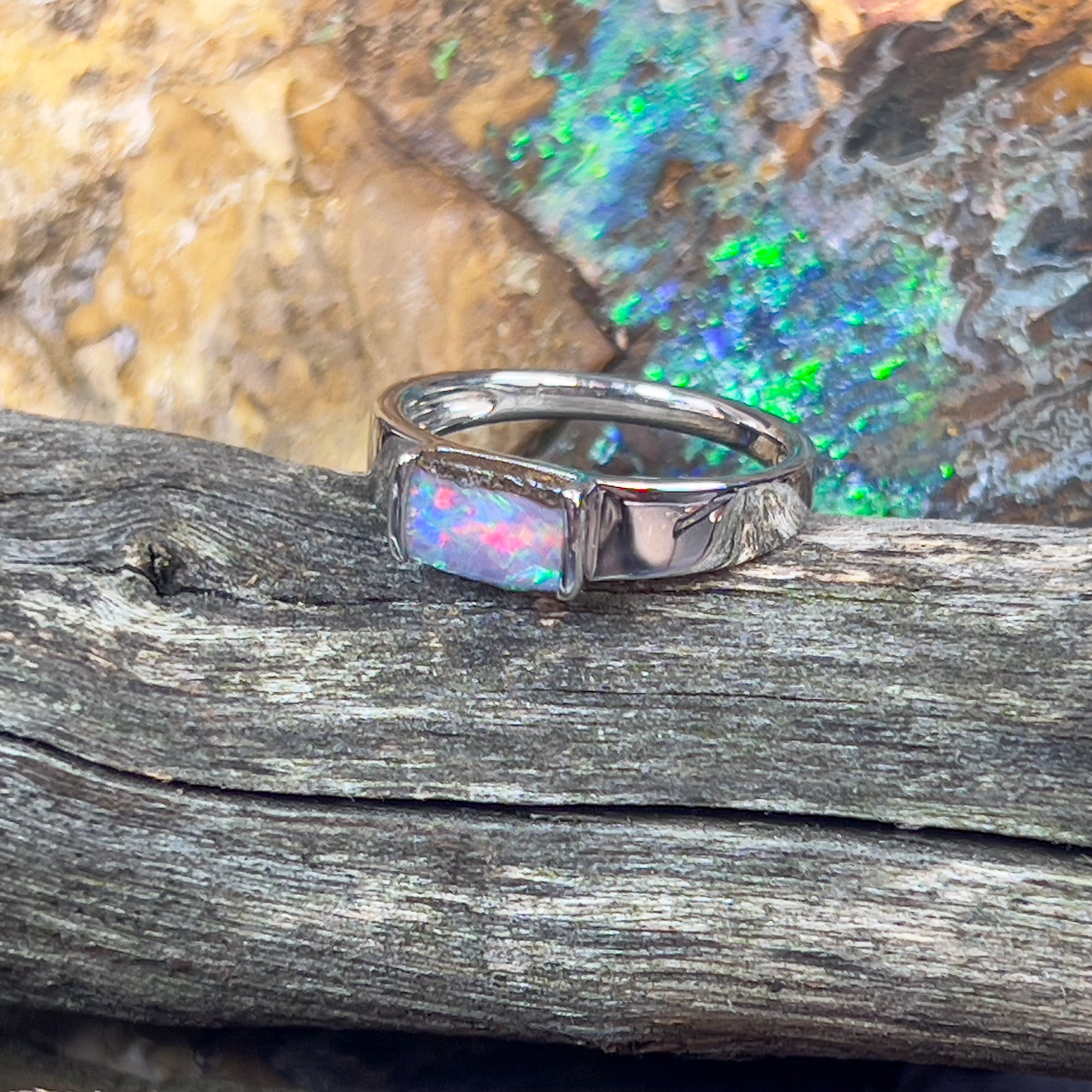 Sterling Silver Boulder Opal 8x5.3mm ring - Masterpiece Jewellery Opal & Gems Sydney Australia | Online Shop