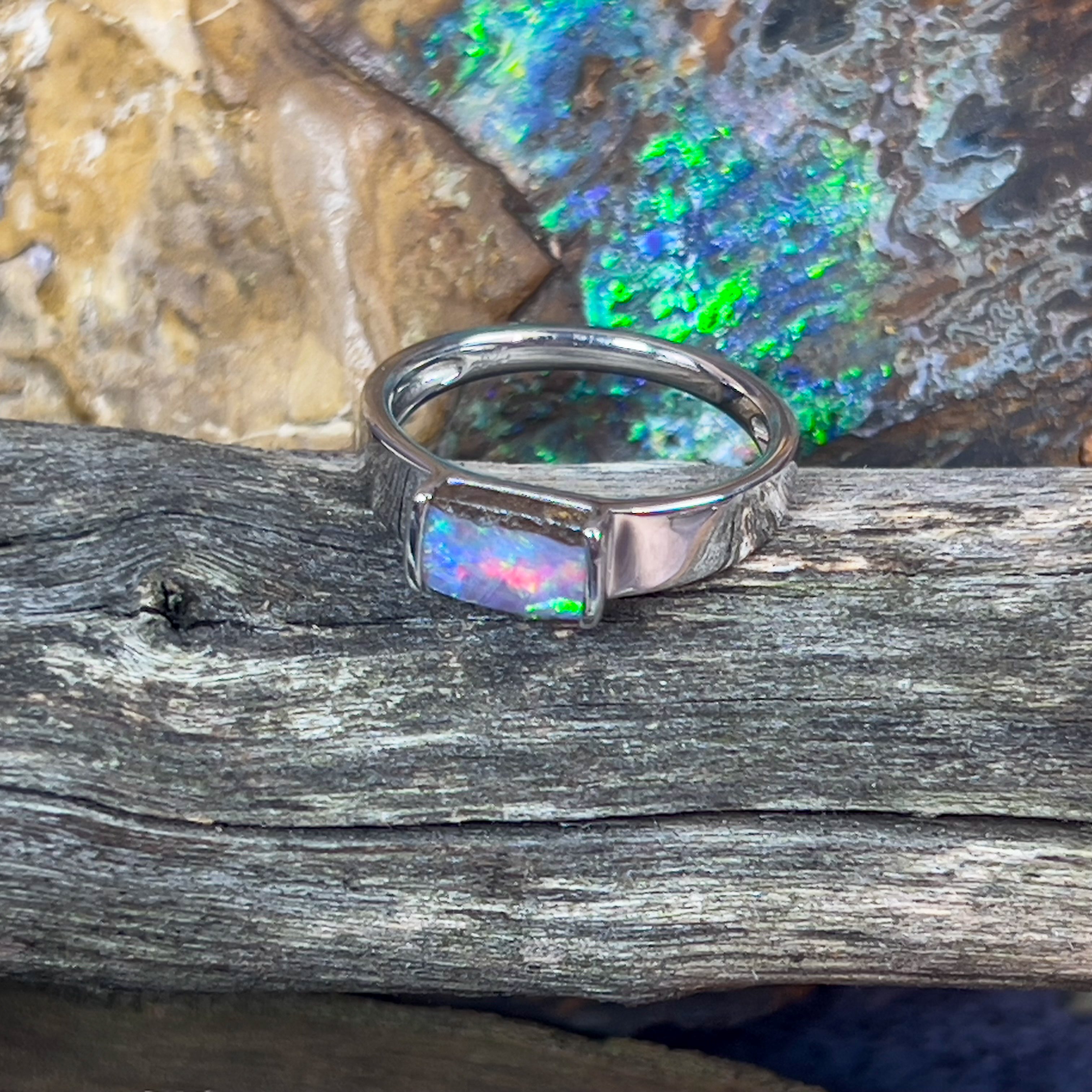 Sterling Silver Boulder Opal 8x5.3mm ring - Masterpiece Jewellery Opal & Gems Sydney Australia | Online Shop
