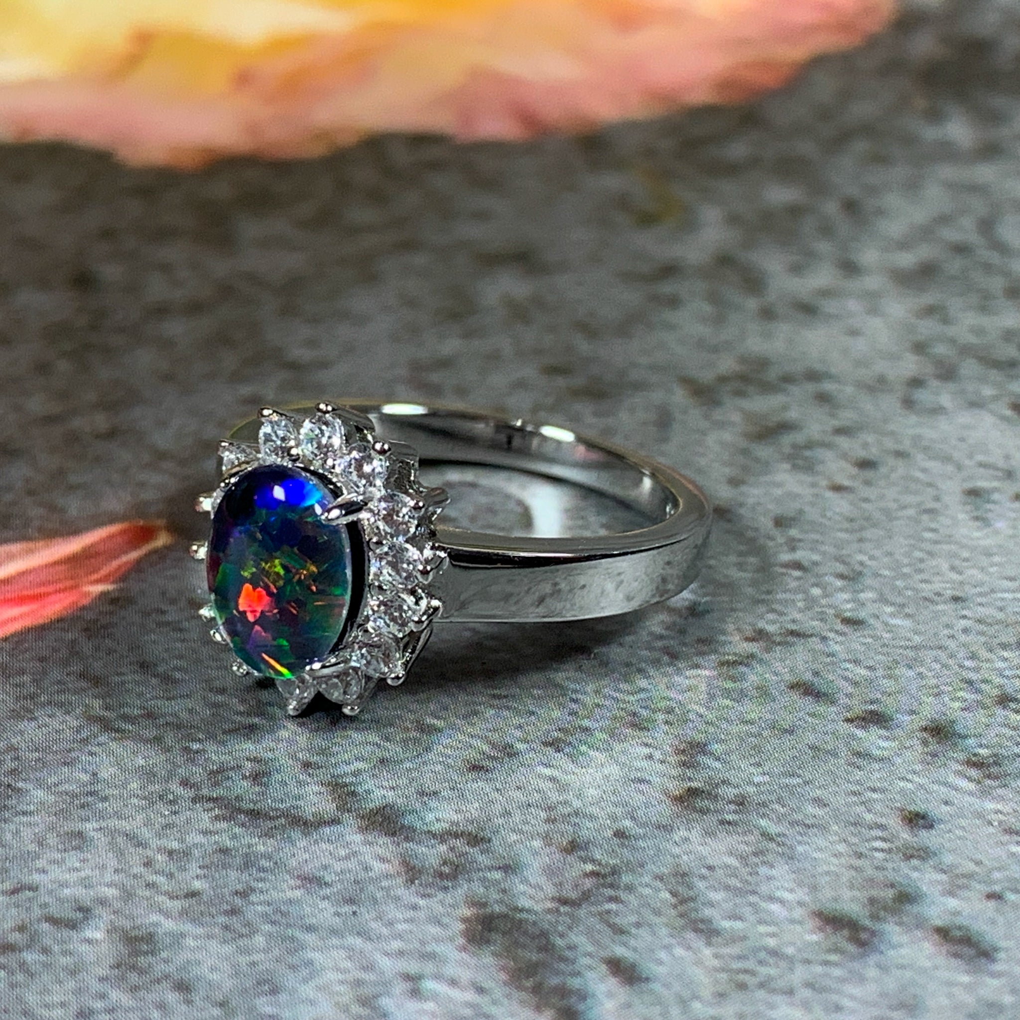 Sterling Silver 8x6mm Opal triplet cluster ring - Masterpiece Jewellery Opal & Gems Sydney Australia | Online Shop