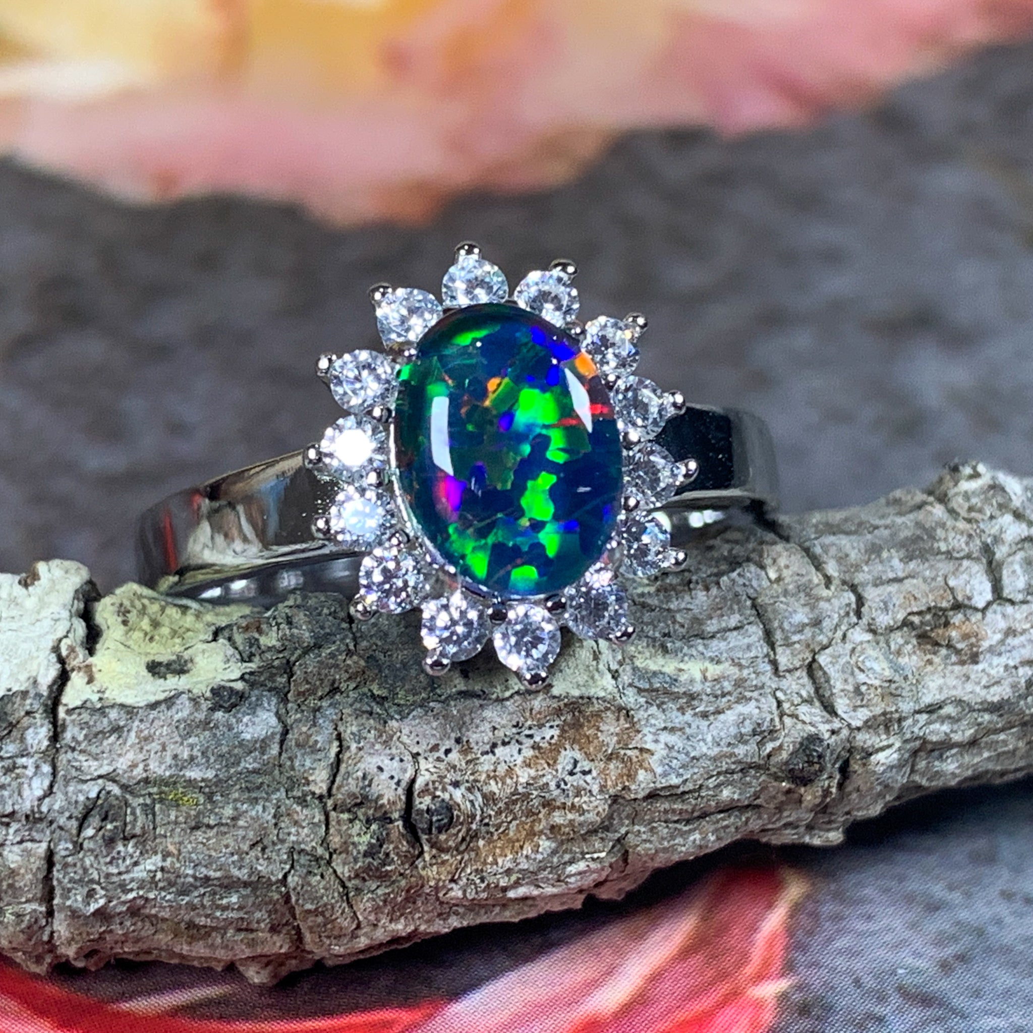 Sterling Silver 8x6mm Opal triplet cluster ring - Masterpiece Jewellery Opal & Gems Sydney Australia | Online Shop