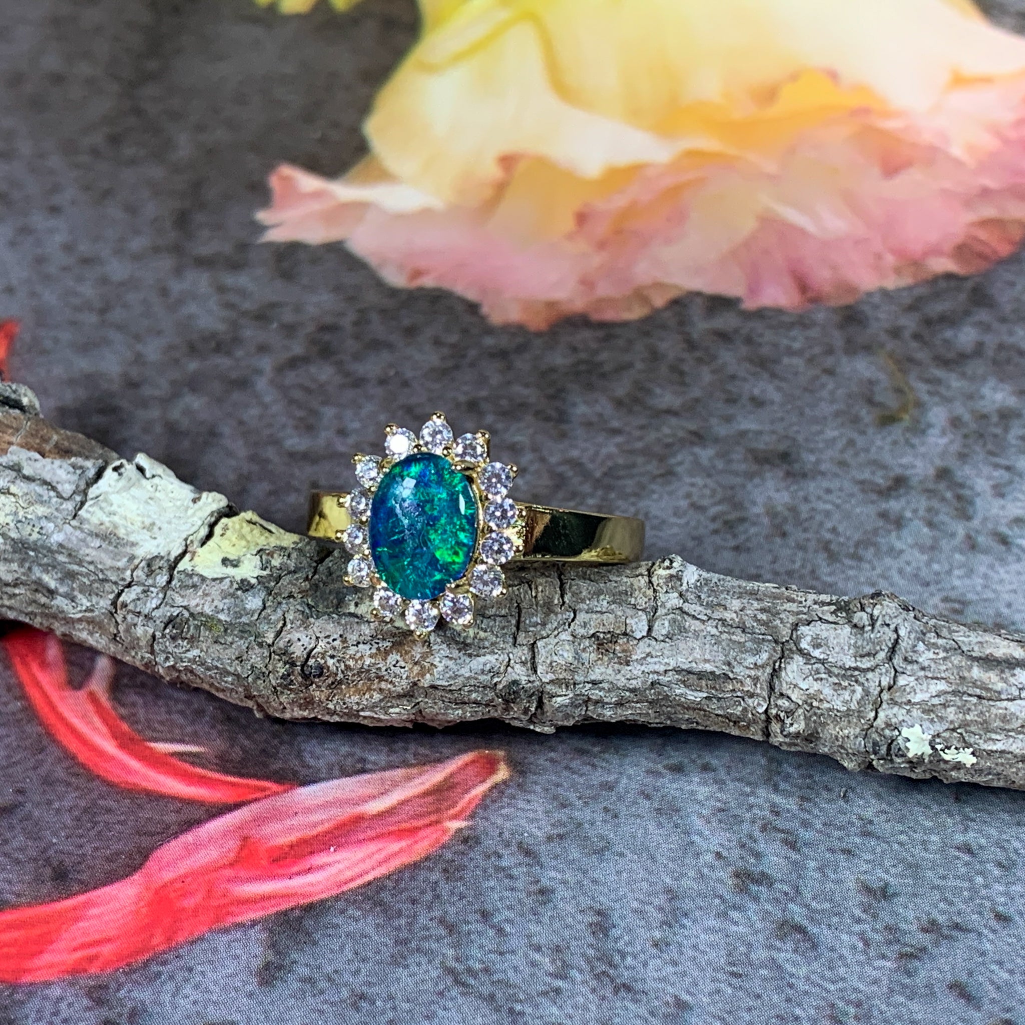 Gold plated Triplet 8x6mm Opal cluster ring - Masterpiece Jewellery Opal & Gems Sydney Australia | Online Shop