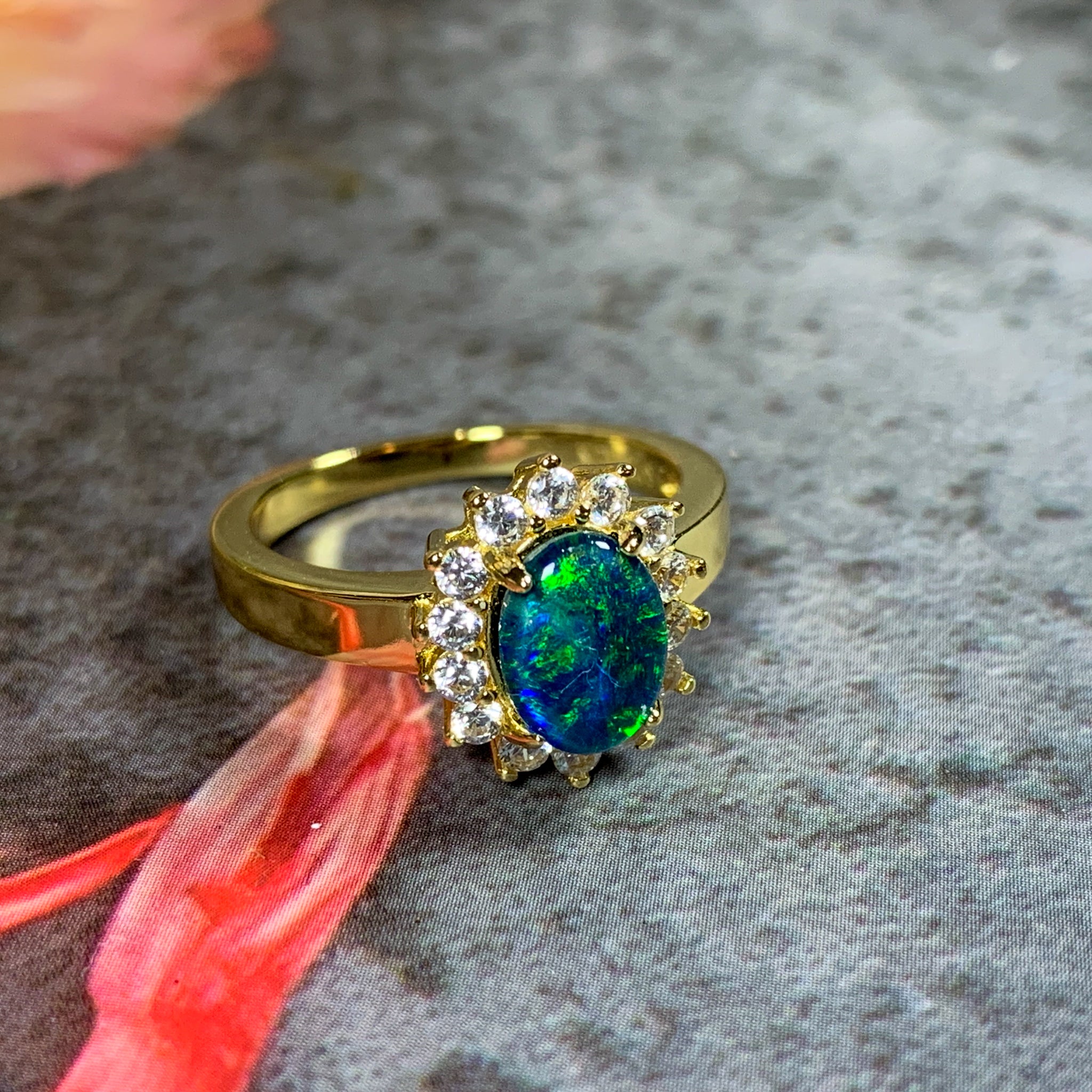 Gold plated Triplet 8x6mm Opal cluster ring - Masterpiece Jewellery Opal & Gems Sydney Australia | Online Shop