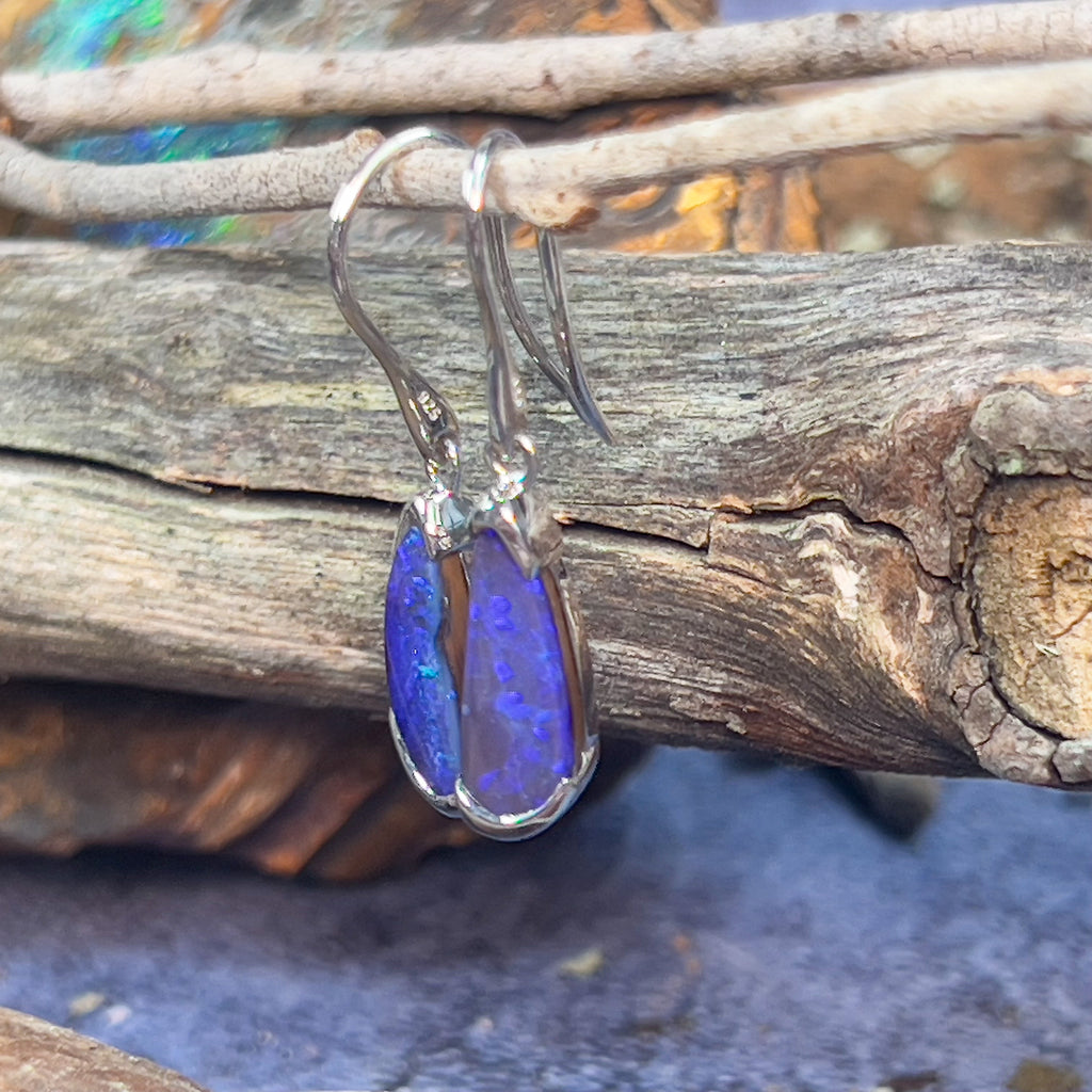 Sterling Silver Boulder Opal blue earrings - Masterpiece Jewellery Opal & Gems Sydney Australia | Online Shop