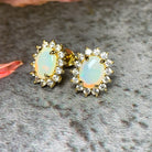 Sterling Silver Plated Gold Opal stud earrings set with White Opal 8x6mm - Masterpiece Jewellery Opal & Gems Sydney Australia | Online Shop