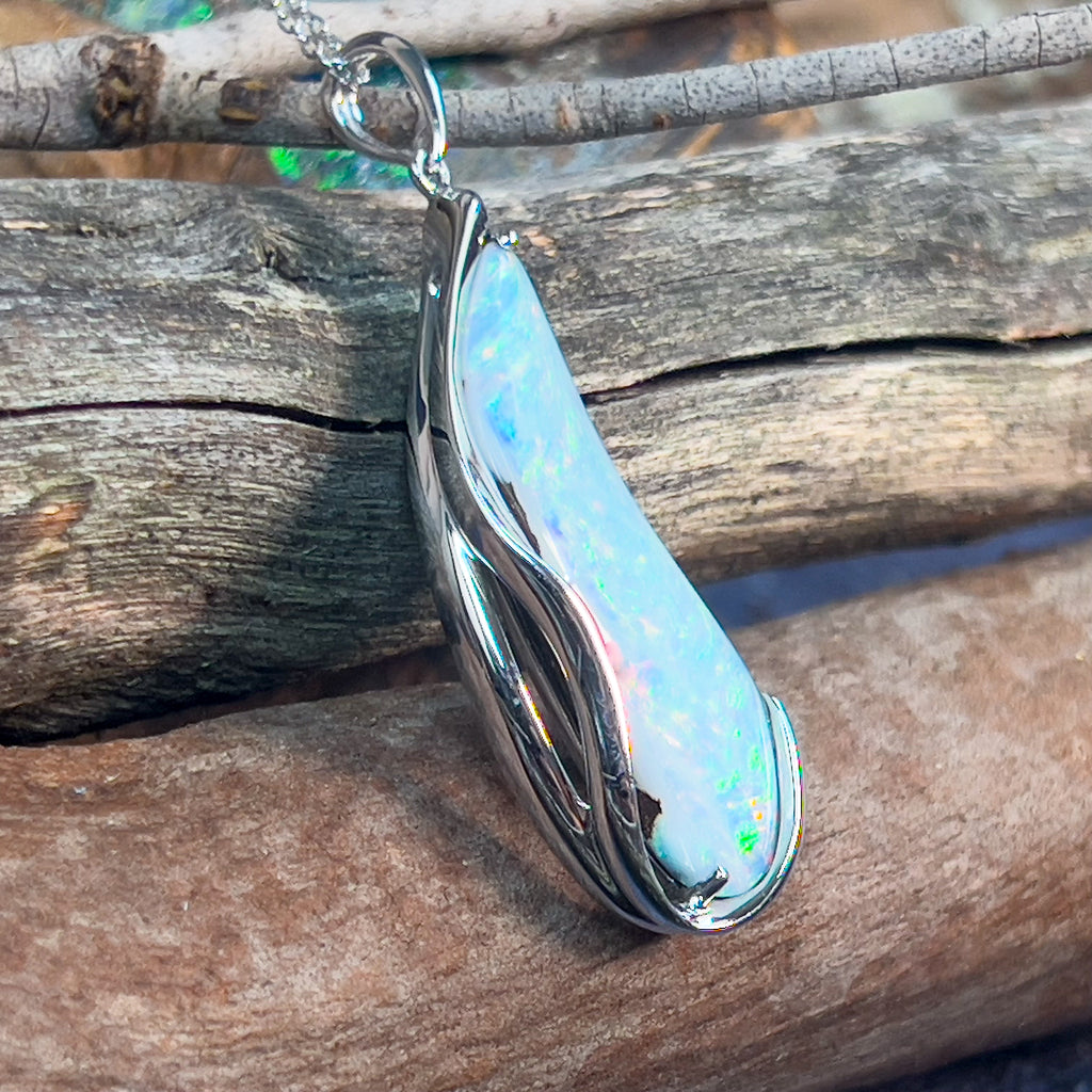 Sterling Silver Boulder Opal long pendant - Masterpiece Jewellery Opal & Gems Sydney Australia | Online Shop