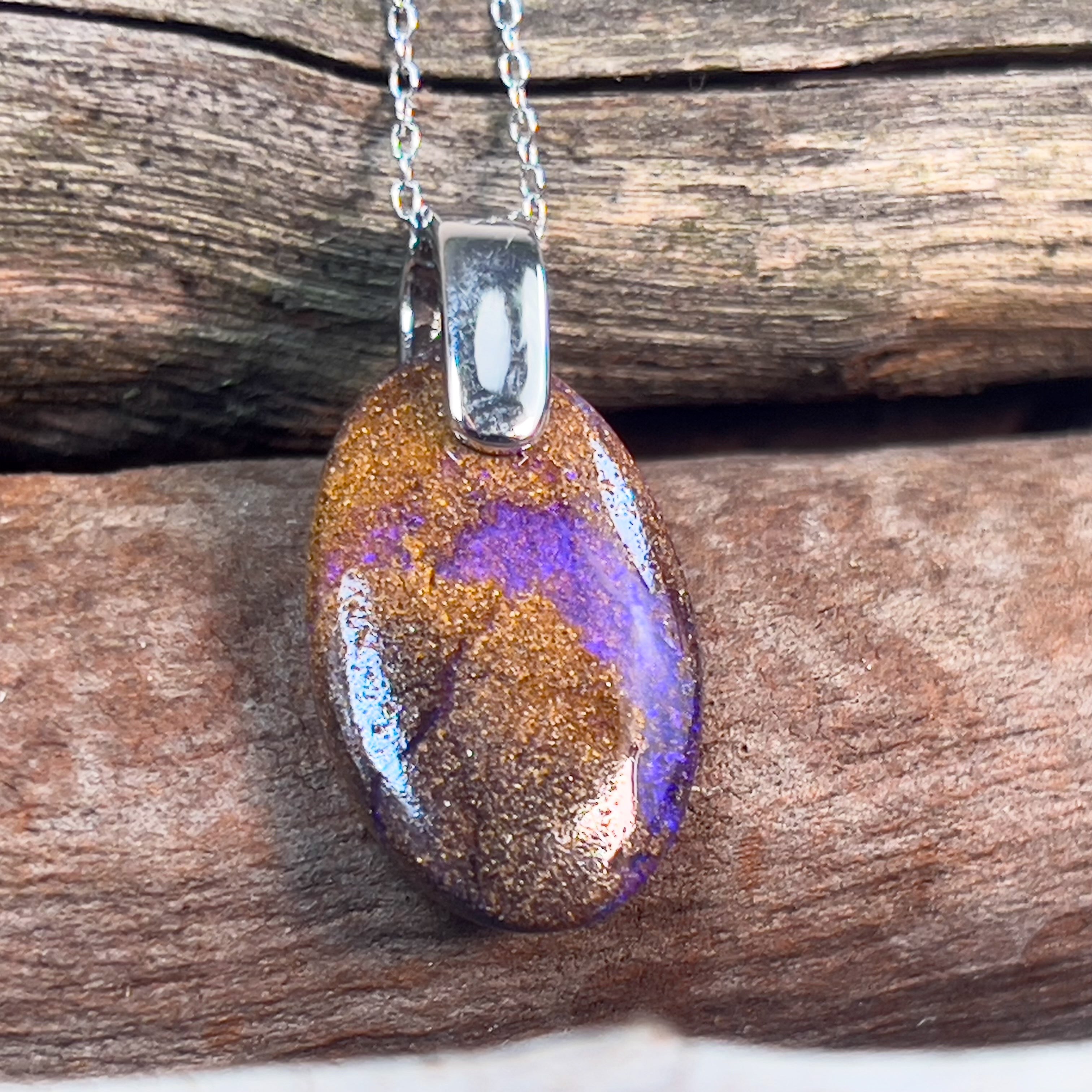 Sterling Silver Boulder Opal necklace drill through - Masterpiece Jewellery Opal & Gems Sydney Australia | Online Shop