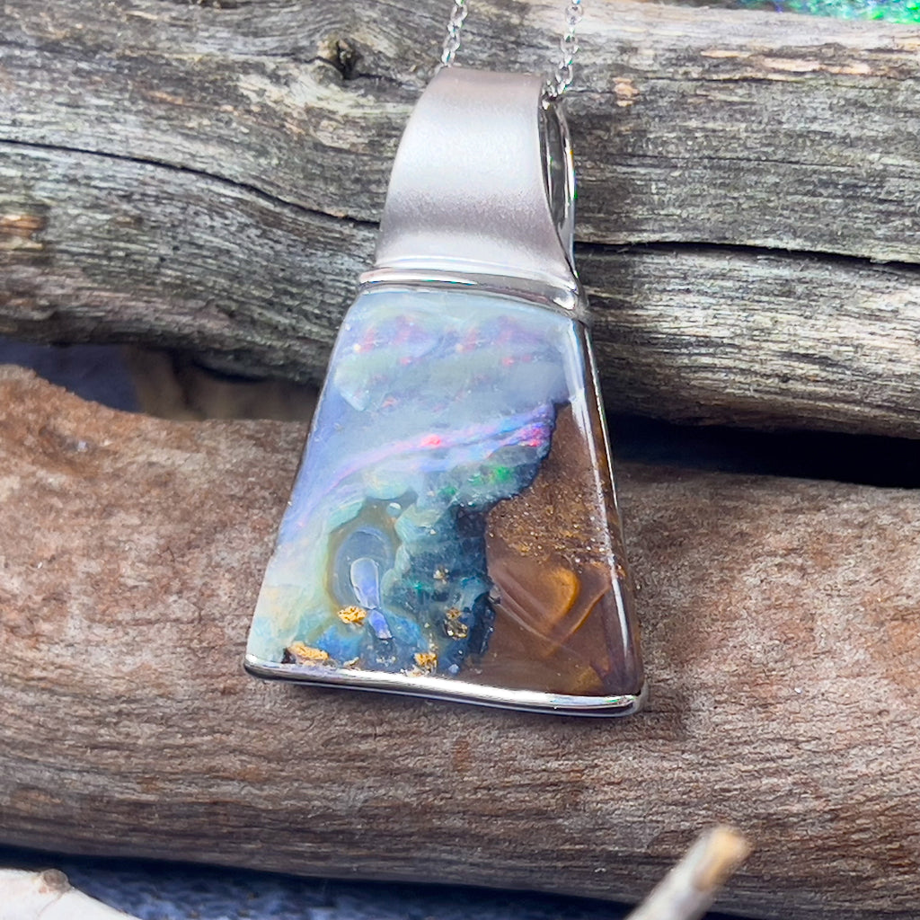 Sterling Silver matte finish Boulder Opal pendant - Masterpiece Jewellery Opal & Gems Sydney Australia | Online Shop