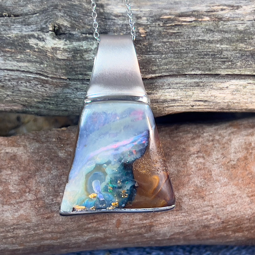 Sterling Silver matte finish Boulder Opal pendant - Masterpiece Jewellery Opal & Gems Sydney Australia | Online Shop