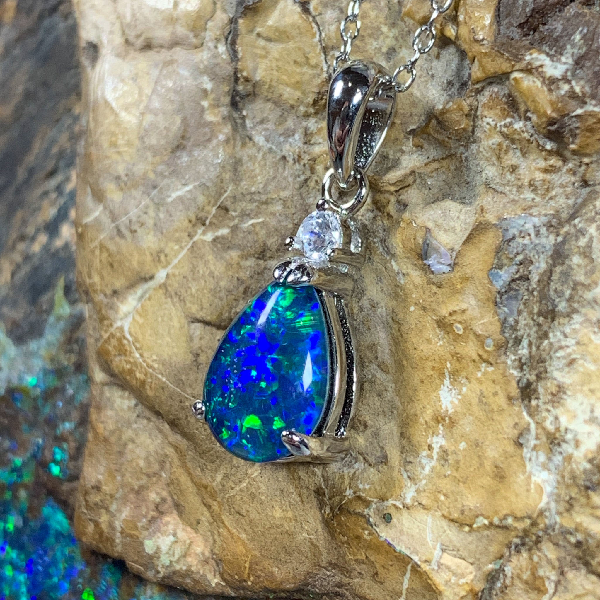 Sterling Silver pear shape 10x7mm Opal triplet pendant - Masterpiece Jewellery Opal & Gems Sydney Australia | Online Shop