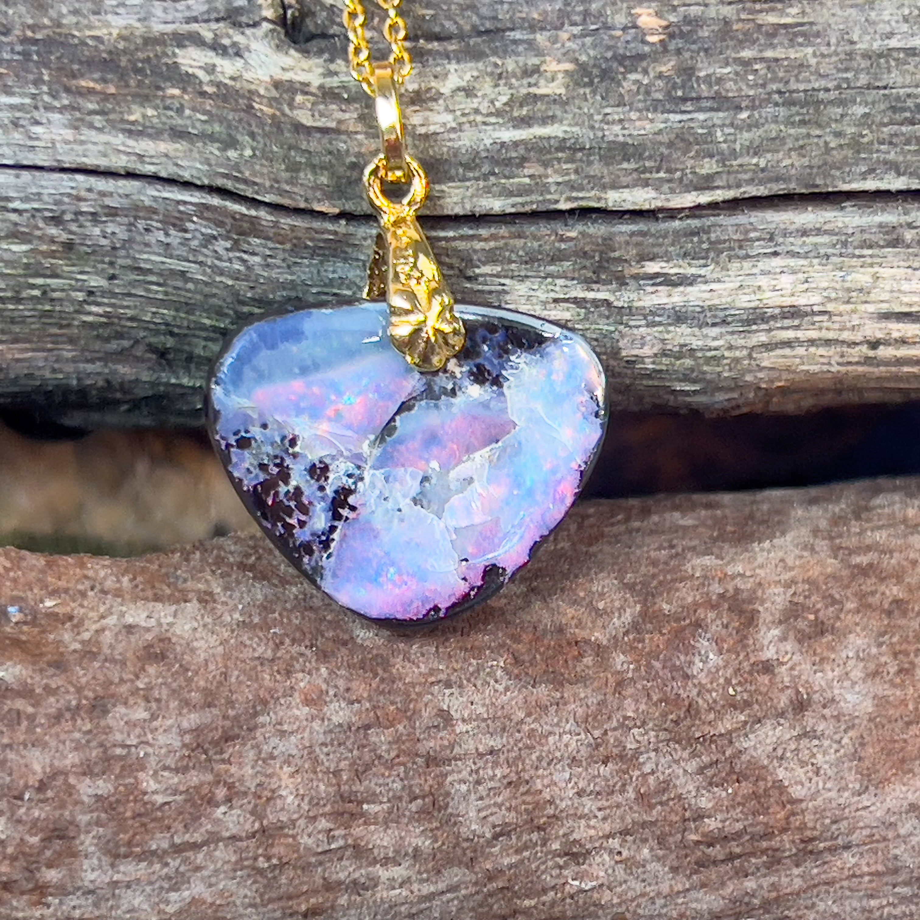 Sterling Silver Gold plated Boulder Opal Pink colour pendant - Masterpiece Jewellery Opal & Gems Sydney Australia | Online Shop