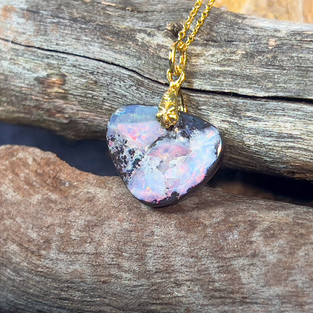 Sterling Silver Gold plated Boulder Opal Pink colour pendant - Masterpiece Jewellery Opal & Gems Sydney Australia | Online Shop