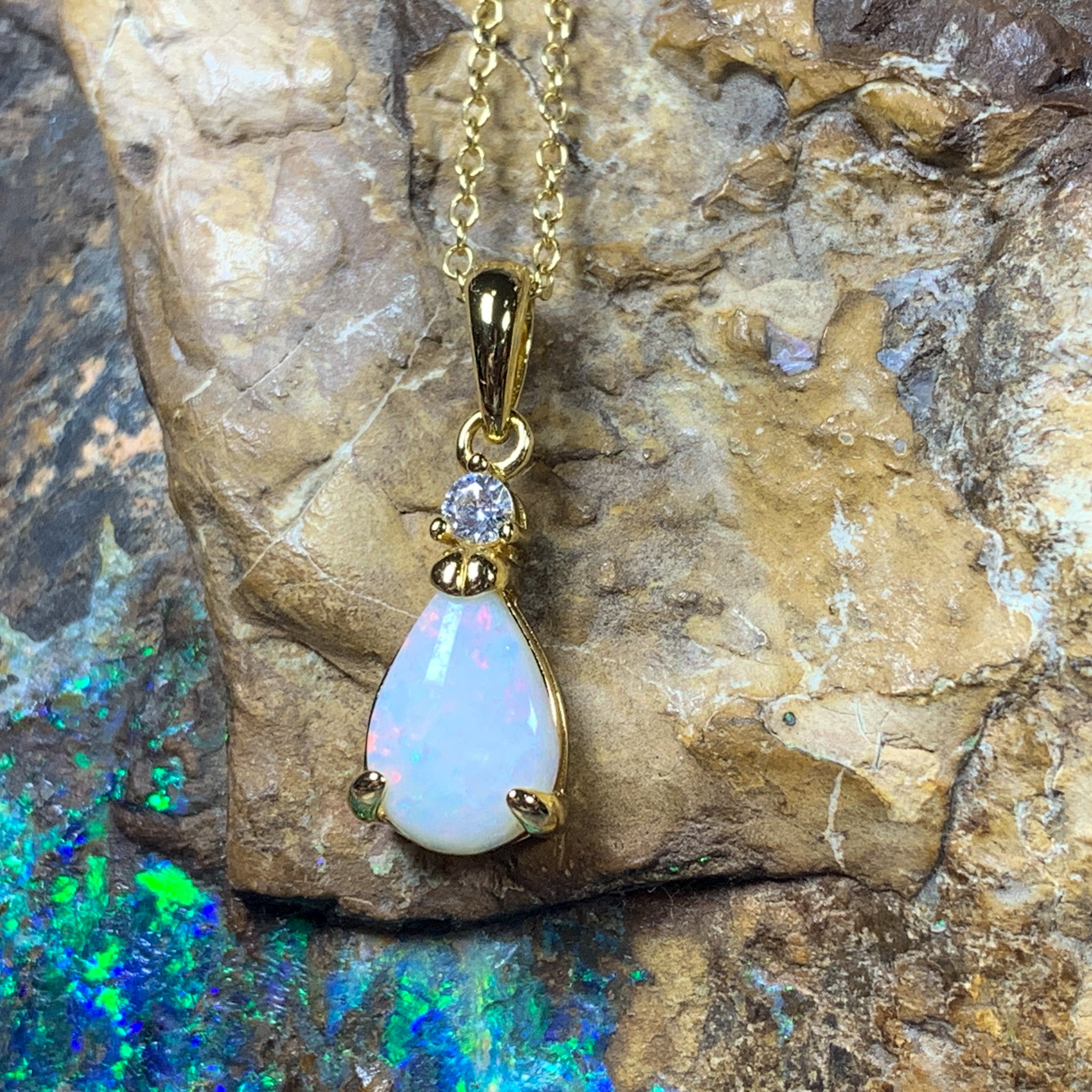 Gold Plated Sterling Silver 10x7mm Pear shape White Opal pendant - Masterpiece Jewellery Opal & Gems Sydney Australia | Online Shop