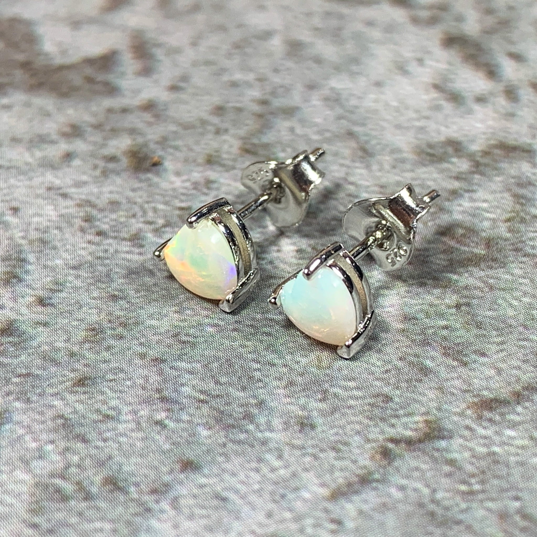 Sterling Silver 5mm Heart shape White Opal studs - Masterpiece Jewellery Opal & Gems Sydney Australia | Online Shop