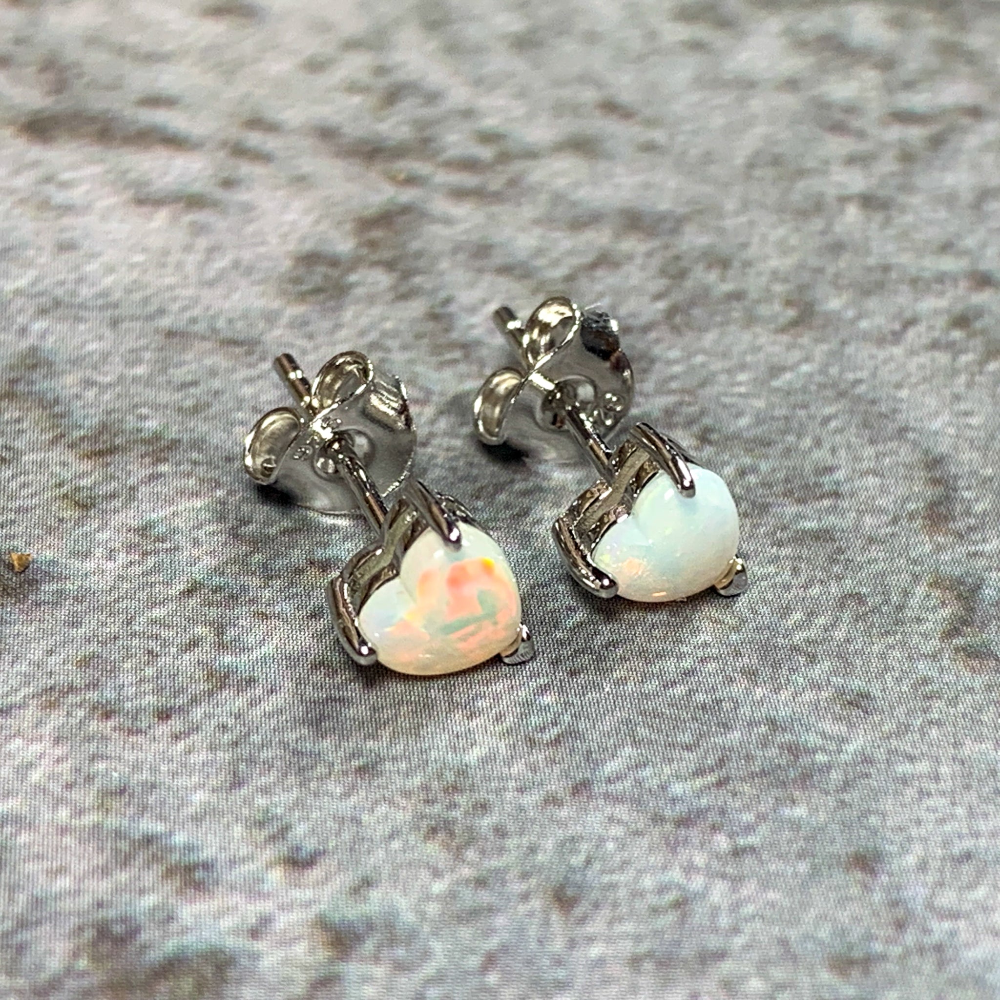 Sterling Silver 5mm Heart shape White Opal studs - Masterpiece Jewellery Opal & Gems Sydney Australia | Online Shop