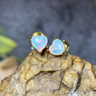 Gold plated silver 5mm heart shape White Opal studs - Masterpiece Jewellery Opal & Gems Sydney Australia | Online Shop