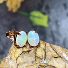 Pair of Rose Gold plated silver 8x6mm White Opal studs - Masterpiece Jewellery Opal & Gems Sydney Australia | Online Shop