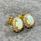 Gold Plated silver cluster 7x5mm White Opal earrings - Masterpiece Jewellery Opal & Gems Sydney Australia | Online Shop