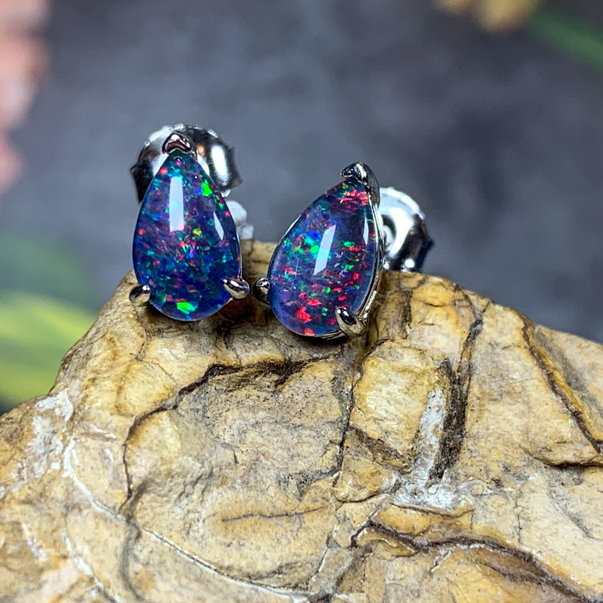 Sterling Silver 8x5mm Pear shape Opal triplet studs - Masterpiece Jewellery Opal & Gems Sydney Australia | Online Shop