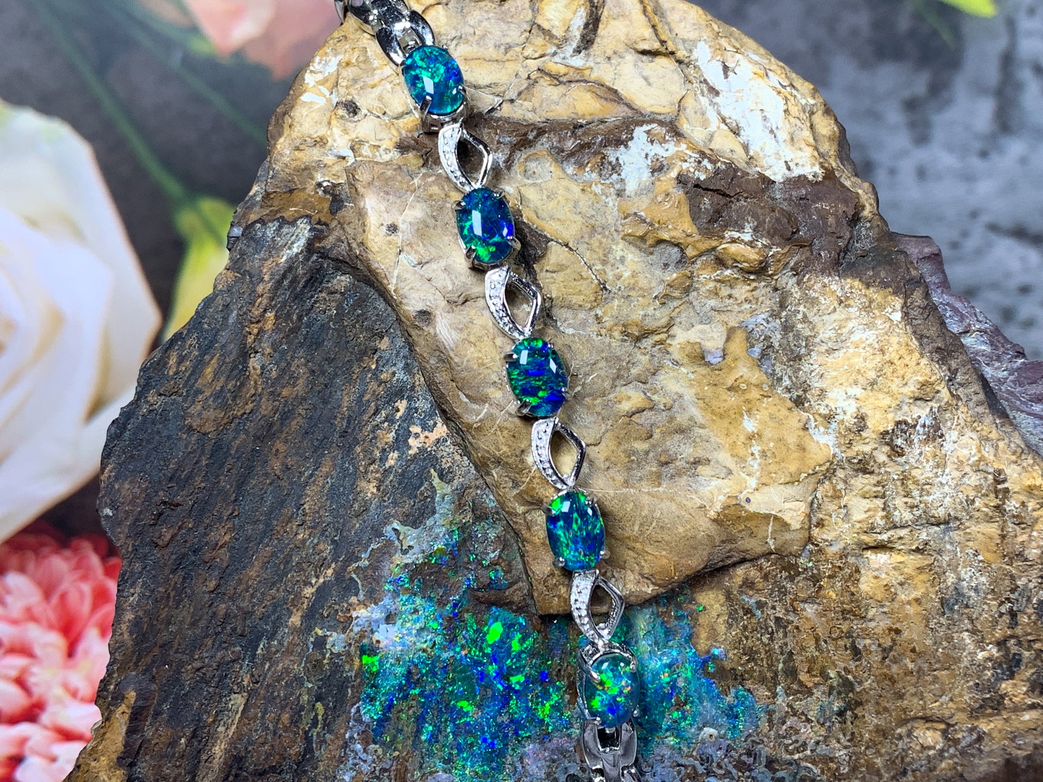 Opal Bracelet - Sterling Silver Bracelet for Women. Ladies Bracelets with 7x5mm Blue or Black Opal Triplets, Perfect Womens Bracelet and Silver Jewellery for Women. - Masterpiece Jewellery Opal & Gems Sydney Australia | Online Shop