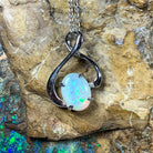 Sterling Silver White Opal pendant necklace loop design with opal 8x6mm - Masterpiece Jewellery Opal & Gems Sydney Australia | Online Shop