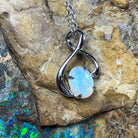 Sterling Silver White Opal pendant necklace loop design with opal 8x6mm - Masterpiece Jewellery Opal & Gems Sydney Australia | Online Shop