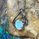 Sterling Silver White Opal pendant necklace loop design with opal 8x6mm - Masterpiece Jewellery Opal & Gems Sydney Australia | Online Shop