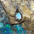 Sterling Silver 8x6mm White Opal Tear drop design pendant - Masterpiece Jewellery Opal & Gems Sydney Australia | Online Shop
