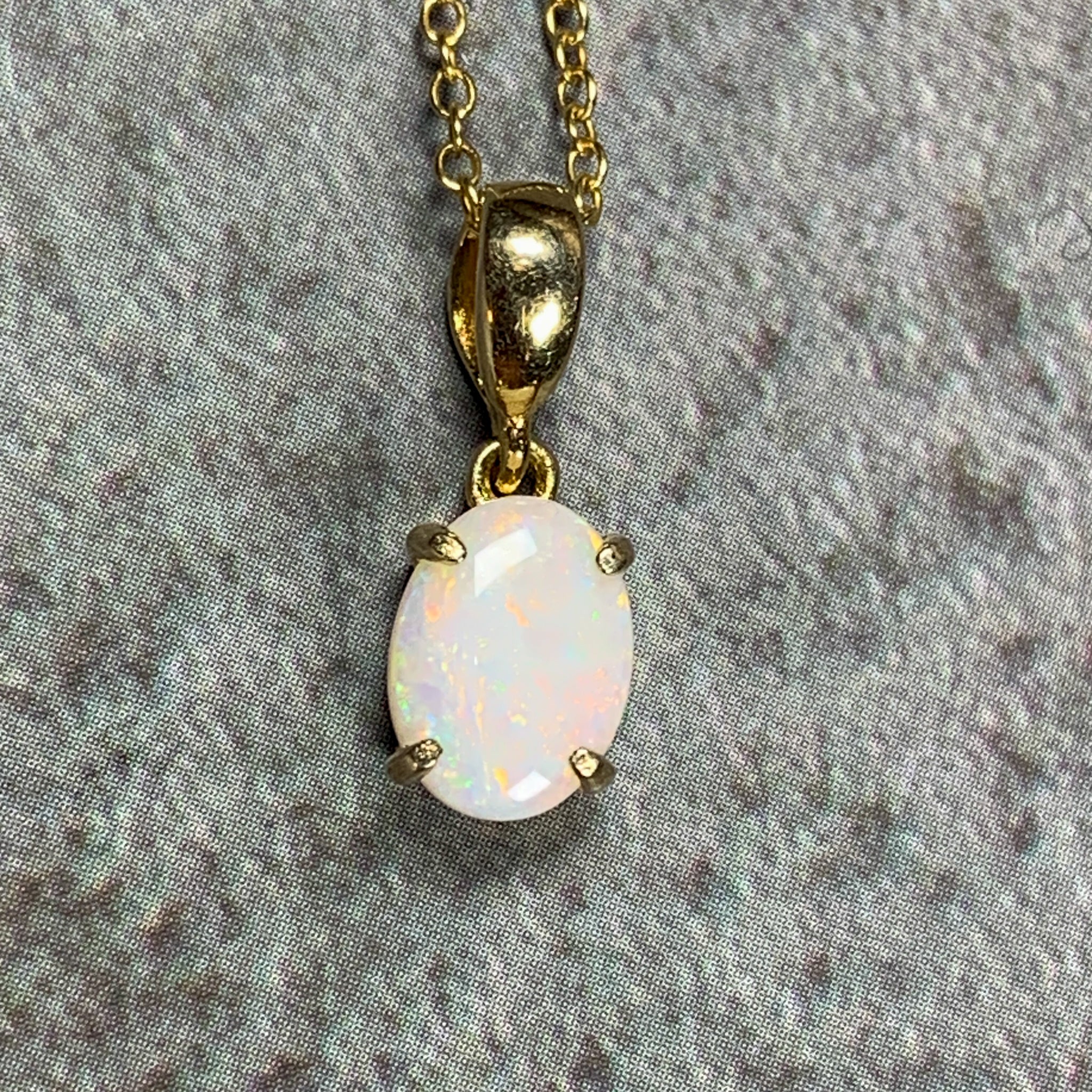 Gold Plated Sterling Silver 8x6mm White Opal pendant Necklace l solitaire style - Masterpiece Jewellery Opal & Gems Sydney Australia | Online Shop