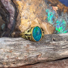 Gold plated Sterling Silver 14x10mm Opal triplet stepped design gents ring - Masterpiece Jewellery Opal & Gems Sydney Australia | Online Shop
