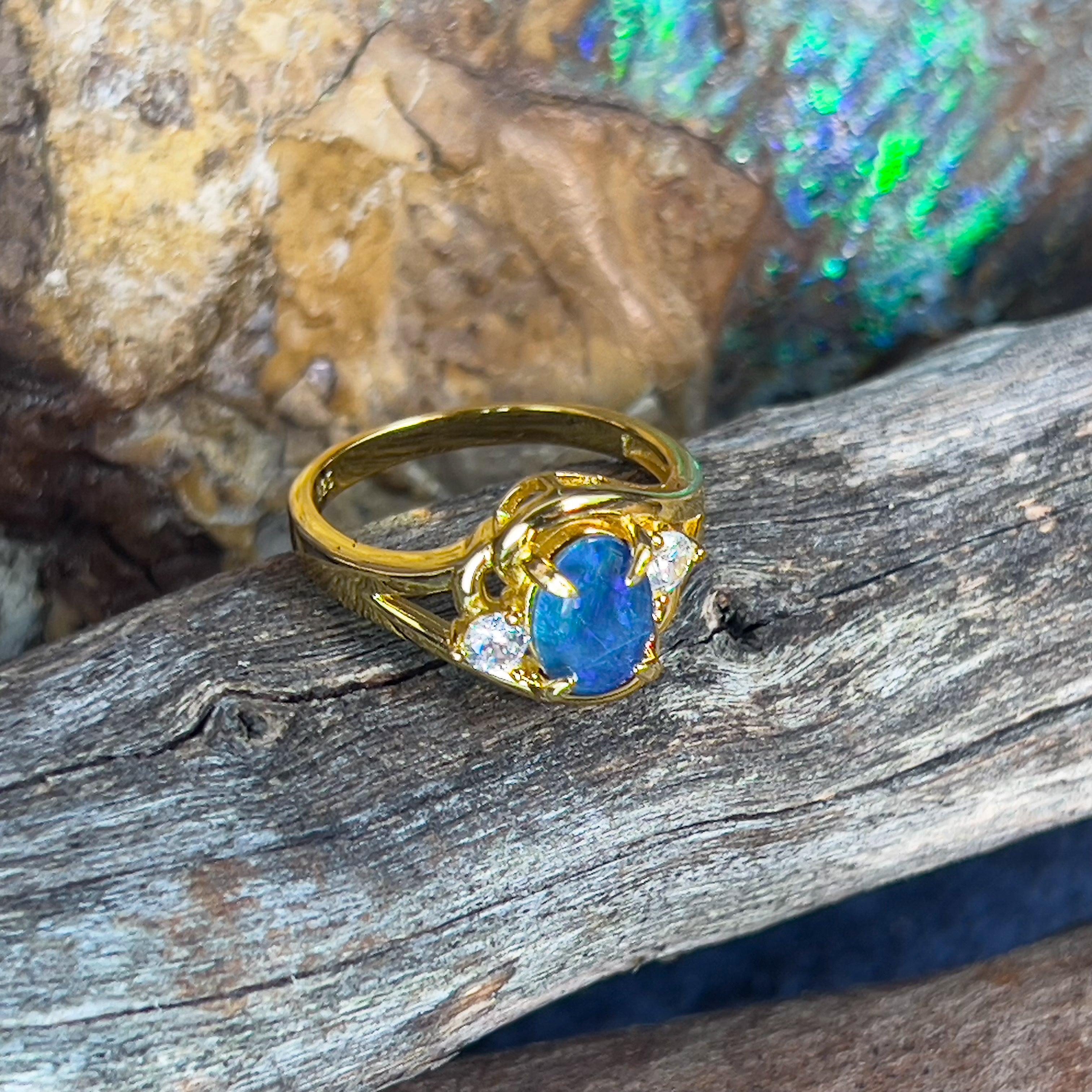 Gold Plated Sterling Silver 8x6mm Opal ring - Masterpiece Jewellery Opal & Gems Sydney Australia | Online Shop