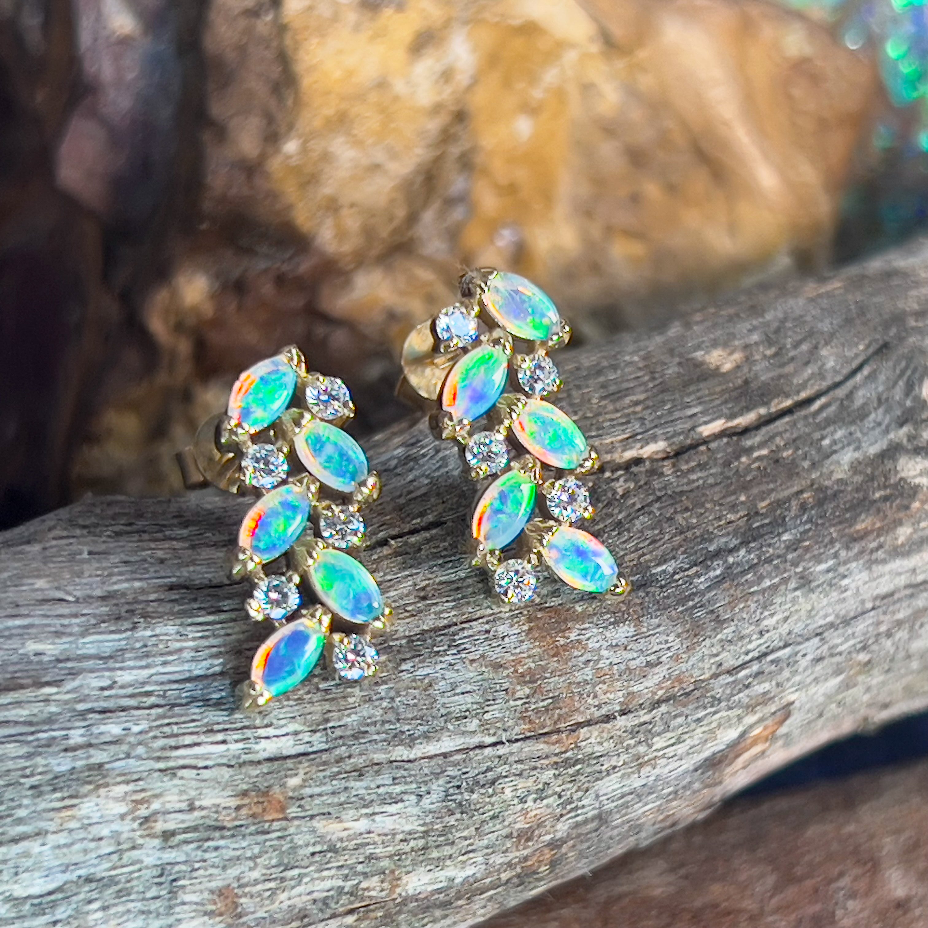 18kt Yellow gold Marquise 6x3mm and diamond earrings - Masterpiece Jewellery Opal & Gems Sydney Australia | Online Shop