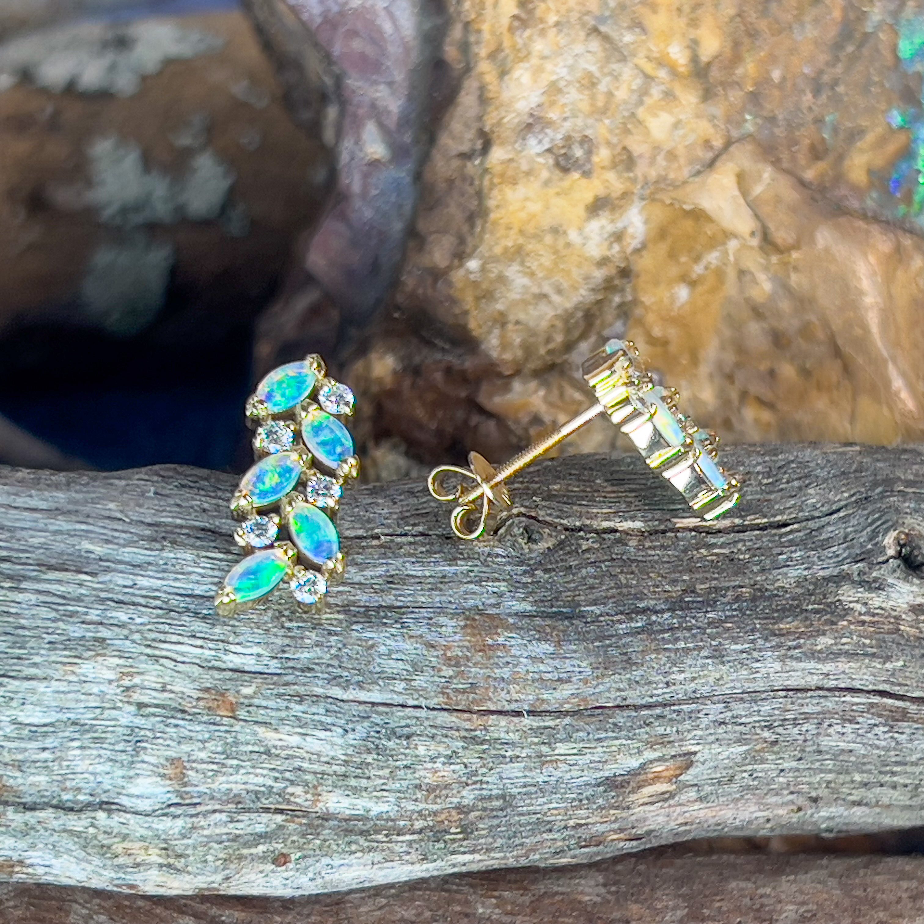18kt Yellow gold Marquise 6x3mm and diamond earrings - Masterpiece Jewellery Opal & Gems Sydney Australia | Online Shop