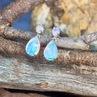 14kt White Gold pair of dangling Opal round and pearshape earrings - Masterpiece Jewellery Opal & Gems Sydney Australia | Online Shop