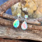 14kt White Gold pair of dangling Opal round and pearshape earrings - Masterpiece Jewellery Opal & Gems Sydney Australia | Online Shop